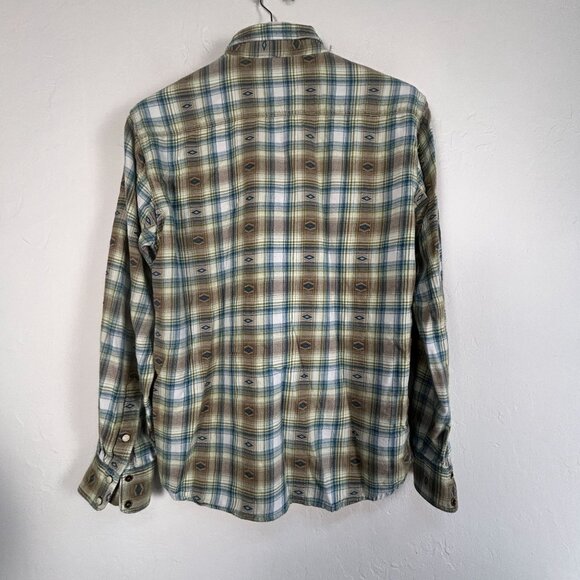 Ariat Retro Fit Mens Plaid Long Sleeve Button-Up Snap Shirt Medium Brown/Blue - Picture 2 of 12